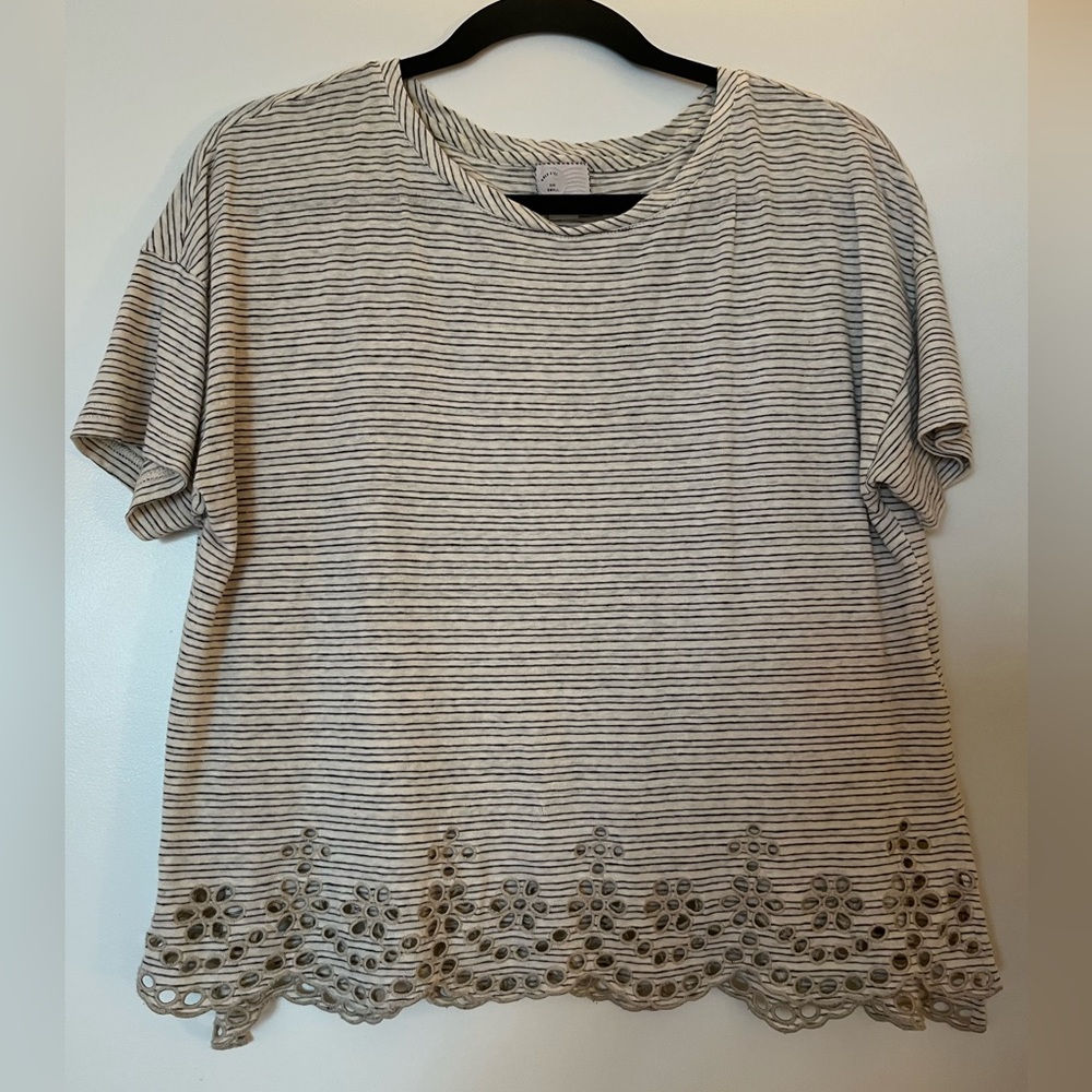 Anthropologie Postmark Striped Eyelet-Trimmed Tee